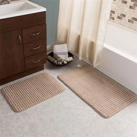 Lavish Homes Lavish Home 67-0032-T Memory Foam Bath Mat Set - Woven Jacquard Fleece; Taupe - 2 Piece