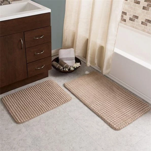 Lavish Home 67-0032-T Memory Foam Bath Mat Set – Woven Jacquard Fleece; Taupe – 2 Piece