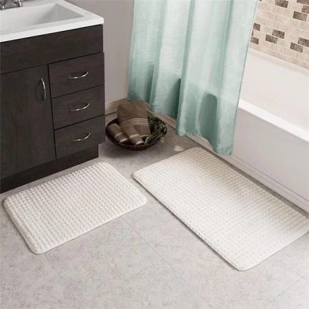 Lavish Home 67-0032-W Memory Foam Bath Mat Set - Woven Jacquard Fleece; White - 2 Piece