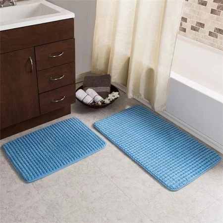 Lavish Homes Lavish Home 67-0032-B Memory Foam Bath Mat Set - Woven Jacquard Fleece; Blue - 2 Piece