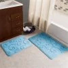 Lavish Homes Lavish Home 67-0034-B Coral Fleece Embossed Pattern Memory Foam Bath Mat; Blue - 2 Piece