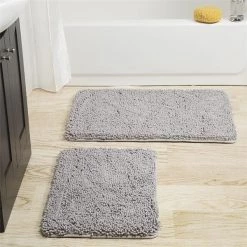 Lavish Home 67-18-G Memory Foam Shag Bath Mat; Grey – 2 Piece