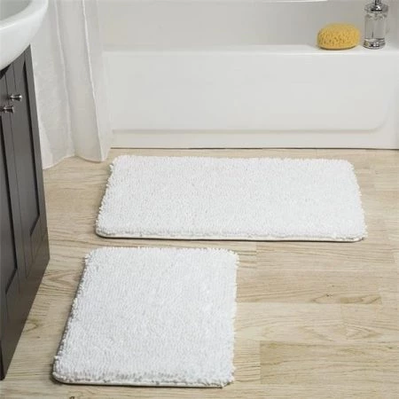 Lavish Home 67-18-W Memory Foam Shag Bath Mat; White - 2 Piece