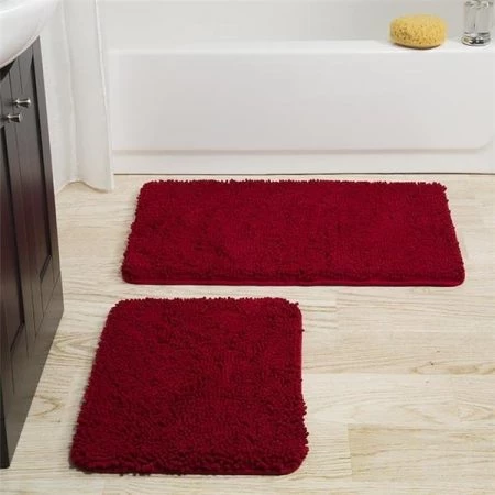 Lavish Home 67-18-BU Memory Foam Shag Bath Mat Set; Burgundy - 2 Piece
