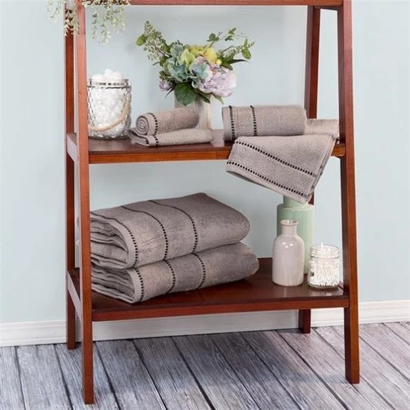 Trademark Global 67-0024-S Luxury Cotton Towel Set- Quick Dry Zero Twist & Soft Set; Silver & Black – 6 Piece