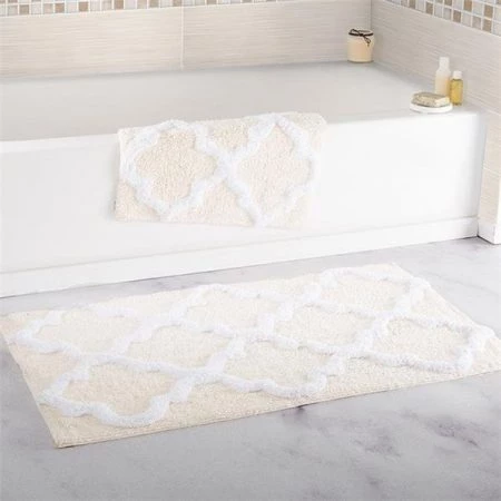 Lavish Home 67-0027-B 100 Percent Cotton Trellis Bathroom Mat Set; Bone - 2 Piece