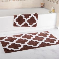Lavish Homes Lavish Home 67-0027-C 100 Percent Cotton Trellis Bathroom Mat Set; Chocolate - 2 Piece