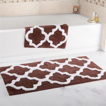 Lavish Homes Lavish Home 67-0027-C 100 Percent Cotton Trellis Bathroom Mat Set; Chocolate - 2 Piece