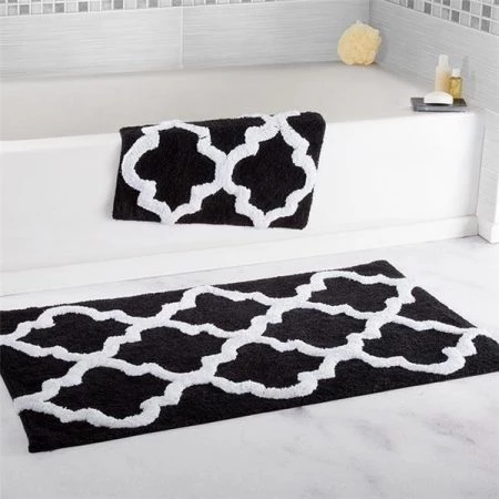 Lavish Home 67-0027-BL 100 Percent Cotton Trellis Bathroom Mat Set; Black - 2 Piece