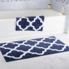 Lavish Home 67-0027-N 100 Percent Cotton Trellis Bathroom Mat Set; Navy - 2 Piece