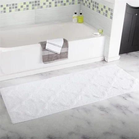 Lavish Home 67-0029-W 24 x 60 in. 100 Percent Cotton Trellis Bathroom Mat - White