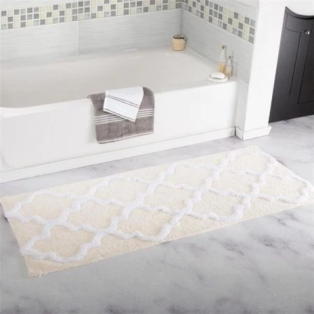 Lavish Home 67-0029-B 24 x 60 in. 100 Percent Cotton Trellis Bathroom Mat - Bone