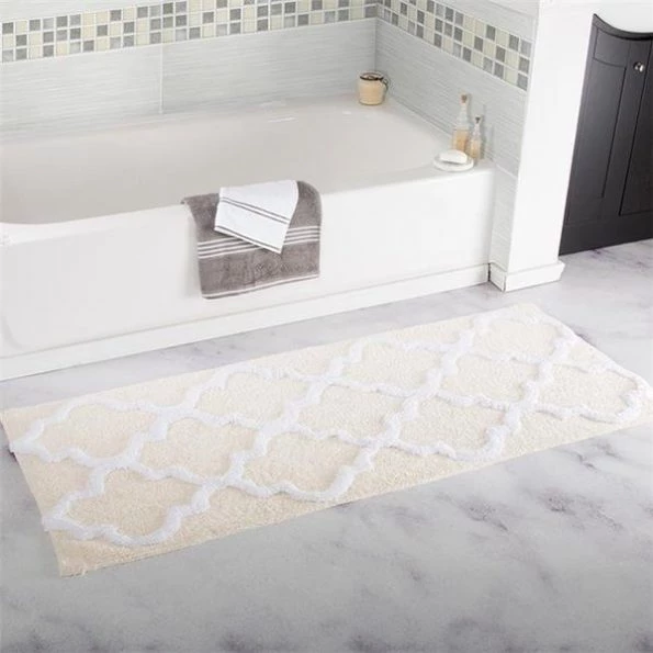 Lavish Home 67-0029-B 24 x 60 in. 100 Percent Cotton Trellis Bathroom Mat – Bone