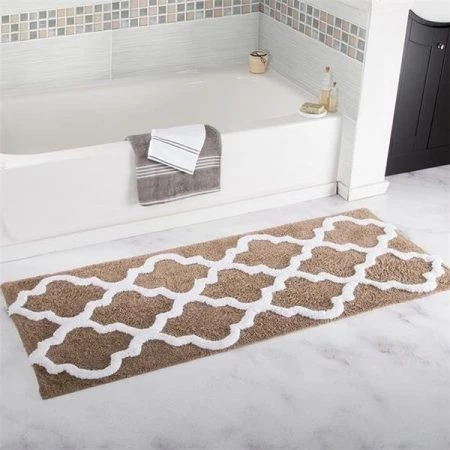 Lavish Home 67-0029-T 24 x 60 in. 100 Percent Cotton Trellis Bathroom Mat - Taupe