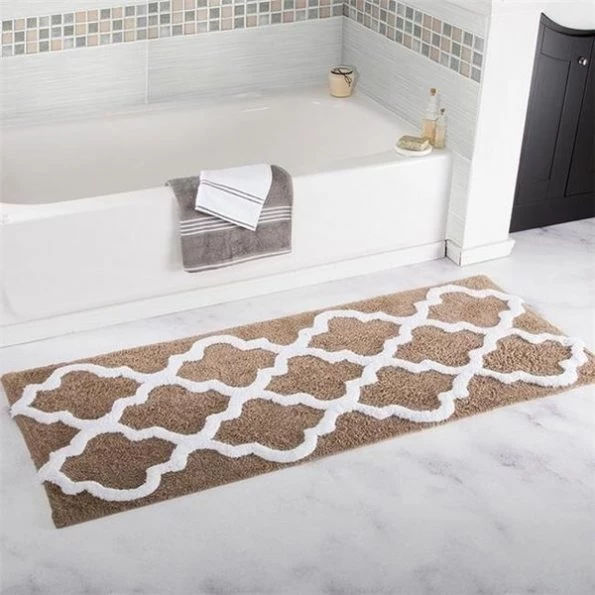 Lavish Home 67-0029-T 24 x 60 in. 100 Percent Cotton Trellis Bathroom Mat – Taupe