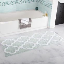Lavish Homes Lavish Home 67-0029-SF 24 x 60 in. 100 Percent Cotton Trellis Bathroom Mat - Seafoam