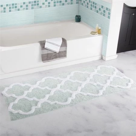 Lavish Homes Lavish Home 67-0029-SF 24 x 60 in. 100 Percent Cotton Trellis Bathroom Mat - Seafoam