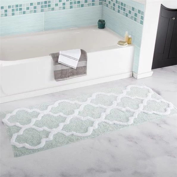 Lavish Homes Lavish Home 67-0029-SF 24 x 60 in. 100 Percent Cotton Trellis Bathroom Mat - Seafoam 1 Lavish Home 67-0029-SF 24 x 60 in. 100 Percent Cotton Trellis Bathroom Mat – Seafoam