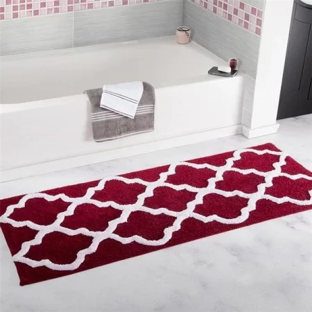 Lavish Homes Lavish Home 67-0029-BU 24 x 60 in. 100 Percent Cotton Trellis Bathroom Mat - Burgundy
