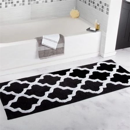 Lavish Homes Lavish Home 67-0029-BL 24 x 60 in. 100 Percent Cotton Trellis Bathroom Mat - Black