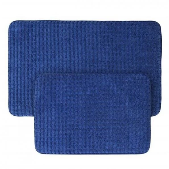 Bedford Home 67A-23345 2 Piece Memory Foam Bath Mat Set by Woven Jacquard Fleece – Navy