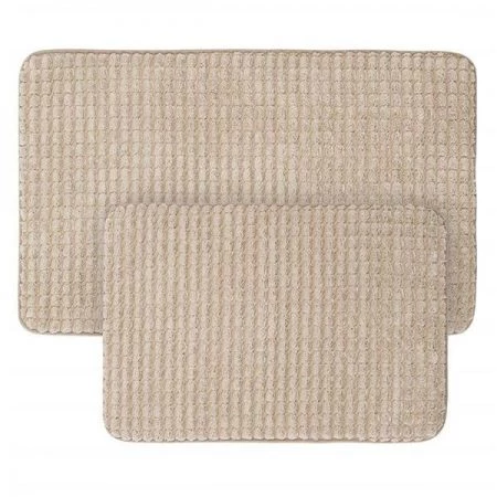 Bedford Home 67A-23369 2 Piece Memory Foam Bath Mat Set by Woven Jacquard Fleece - Taupe