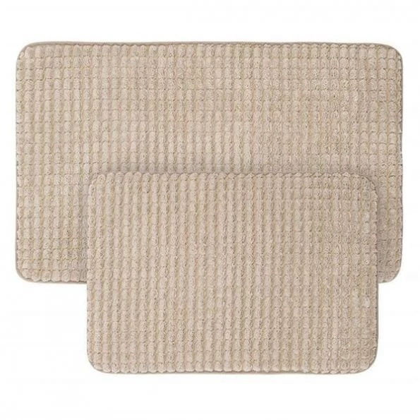 Bedford Home 67A-23369 2 Piece Memory Foam Bath Mat Set by Woven Jacquard Fleece – Taupe