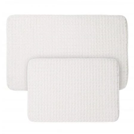 Bedford Home 67A-23376 2 Piece Memory Foam Bath Mat Set by Woven Jacquard Fleece - White