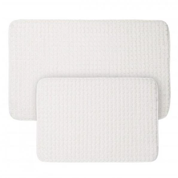 Bedford Home 67A-23376 2 Piece Memory Foam Bath Mat Set by Woven Jacquard Fleece – White