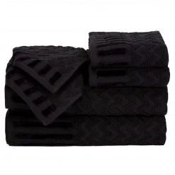 Bedford Home 67A-27544 6 Piece Cotton Deluxe Plush Bath Towel Set - Black