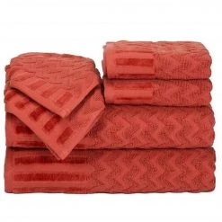 Bedford Home 67A-27551 6 Piece Cotton Deluxe Plush Bath Towel Set – Brick