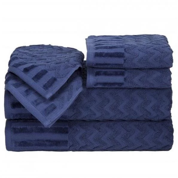 Bedford Home 67A-27599 6 Piece Cotton Deluxe Plush Bath Towel Set - Navy 1 Bedford Home 67A-27599 6 Piece Cotton Deluxe Plush Bath Towel Set – Navy