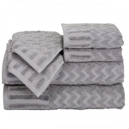 Bedford Home 67A-27605 6 Piece Cotton Deluxe Plush Bath Towel Set - Silver