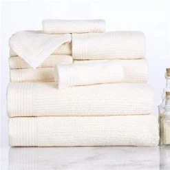 Bedford Home 67A-31091 Ribbed Cotton 10 Piece Towel Set - Bone