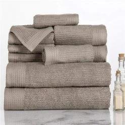 Bedford Home 67A-31107 Ribbed Cotton 10 Piece Towel Set – Taupe