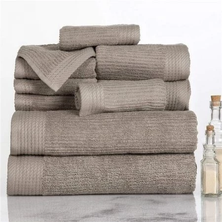 Bedford Home 67A-31107 Ribbed Cotton 10 Piece Towel Set - Taupe