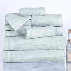 Bedford Home 67A-31121 Ribbed Cotton 10 Piece Towel Set – Seafoam