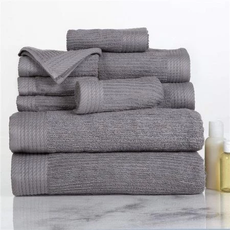 Bedford Home 67A-31138 Ribbed Egyptian Cotton 10 Piece Towel Set - Silver
