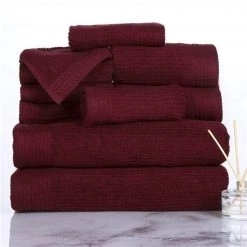 Bedford Home 67A-31145 Ribbed Cotton 10 Piece Towel Set – Burgundy
