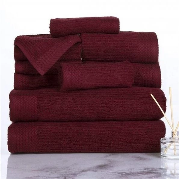 Bedford Home 67A-31145 Ribbed Cotton 10 Piece Towel Set – Burgundy
