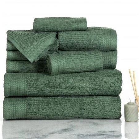 Bedford Home 67A-31152 Ribbed Cotton 10 Piece Towel Set - Green