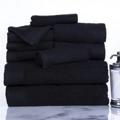 Bedford Home 67A-31176 Ribbed Cotton 10 Piece Towel Set - Black