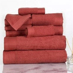 Bedford Home 67A-31183 Ribbed Cotton 10 Piece Towel Set – Brick