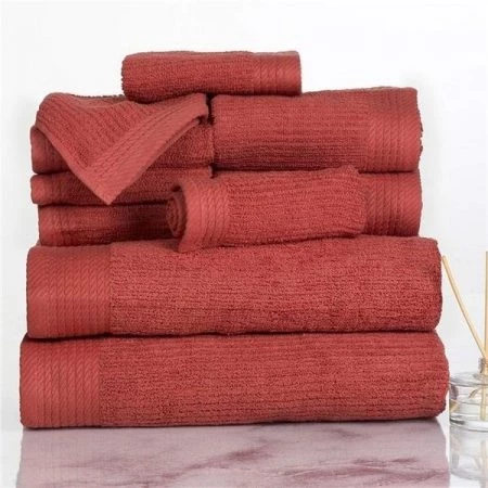 Bedford Home 67A-31183 Ribbed Cotton 10 Piece Towel Set - Brick