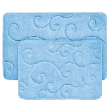 Bedford Home 67A-36741 2 Piece Memory Foam Bath Mat Set by Coral Fleece Embossed Pattern - Blue