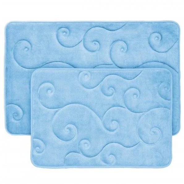 Bedford Home 67A-36741 2 Piece Memory Foam Bath Mat Set by Coral Fleece Embossed Pattern – Blue