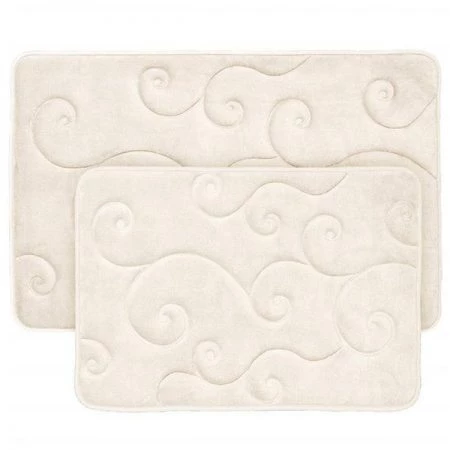 Bedford Home 67A-36765 2 Piece Memory Foam Bath Mat Set by Coral Fleece Embossed Pattern - Ivory