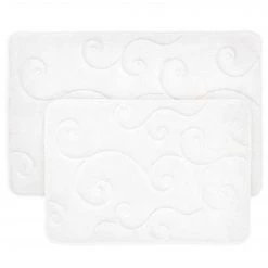 Bedford Home 67A-36802 2 Piece Memory Foam Bath Mat Set by Coral Fleece Embossed Pattern – White
