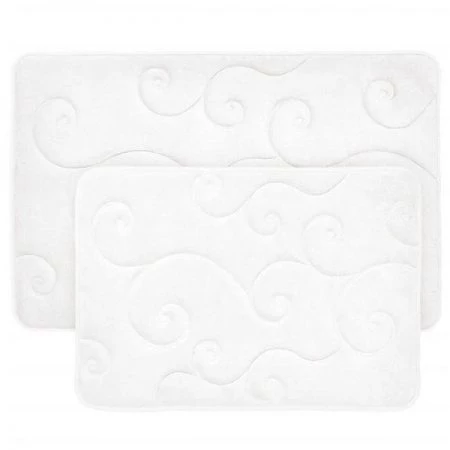 Bedford Home 67A-36802 2 Piece Memory Foam Bath Mat Set by Coral Fleece Embossed Pattern - White