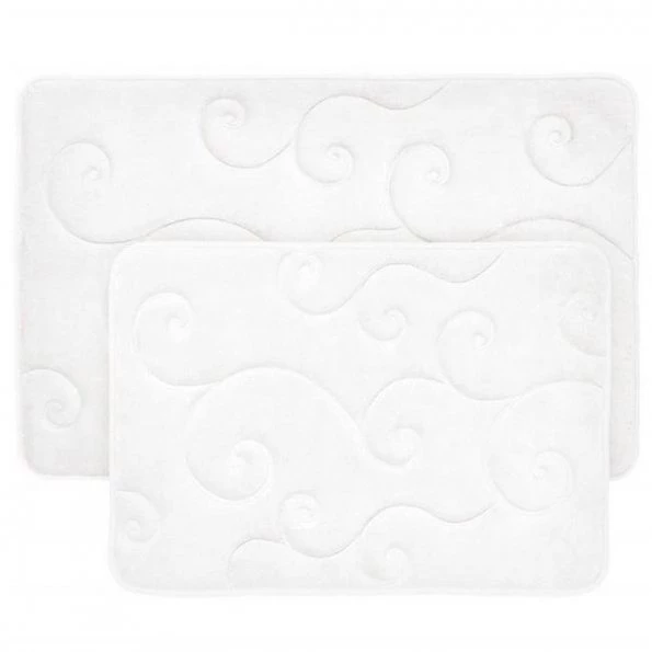Bedford Home 67A-36802 2 Piece Memory Foam Bath Mat Set by Coral Fleece Embossed Pattern – White